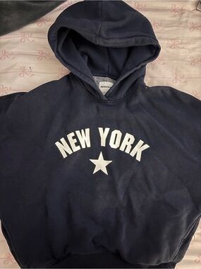 Bershka Navy Crewneck Hoodie with White "New York" Graphic
